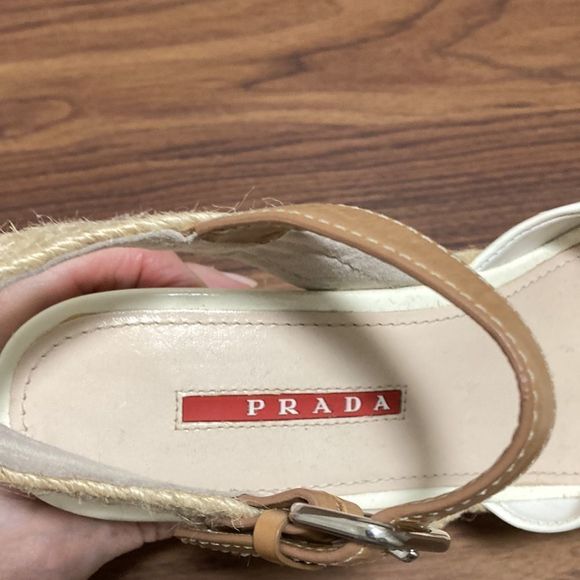 Prada Sport NWOT White Patent Leather Bow Cork Wedge Espadrille. Size 35.5. - Picture 6 of 11